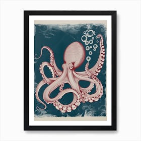 Octopus Making Bubbles Linocut Inspired 1 Art Print