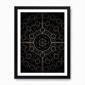 Geometric Glyph Radial Array in Glitter Gold on Black n.0486 Art Print