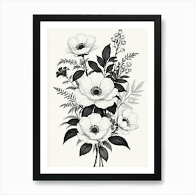 Black And White Flowers 1 Art Print