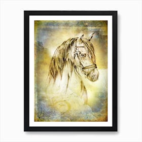 Horse Drawing Art Illustration In A Photomontage Style 60 Art Print