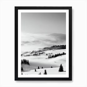 Megève, France Black And White Skiing Poster Art Print