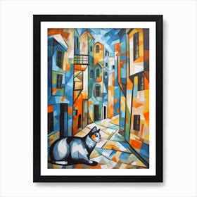 Painting Of Prague With A Cat In The Style Of Cubism, Picasso Style 1 Art Print