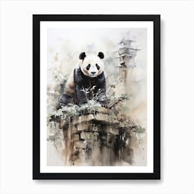 Panda Bear, Japanese Brush Painting, Ukiyo E, Minimal 4 Art Print