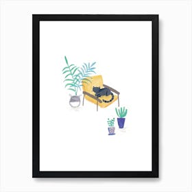 Painted Black Cat In Scandi Chair Art Print