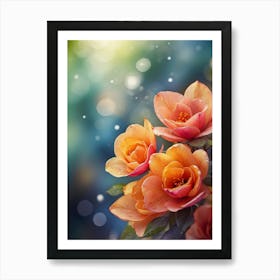 Orange Roses On Bokeh Background Art Print