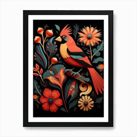 Folk Bird Illustration Northern Cardinal 3 Art Print
