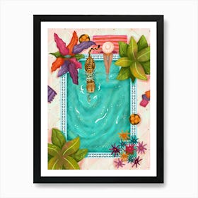Swimming Leopard and Woman in Pool in Riad Marrakech, Morocco Art Print