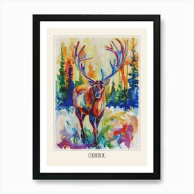 Caribou Colourful Watercolour 2 Poster Art Print