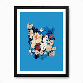 Flowers On A Blue Background "Floral Symphony " Art Print