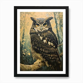 Spectacled Owl Relief Illustration 3 Art Print