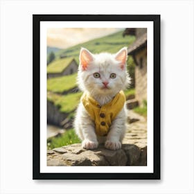 White Kitten In Yellow Vest Art Print