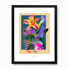 Portulaca 1 Neon Flower Collage Poster Art Print