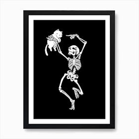 Dancing Skeleton With A Cat Art Print