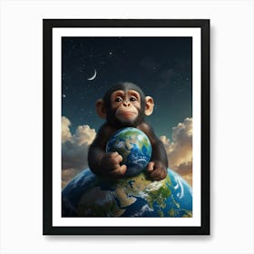 Chimpanzee On The Earth Art Print