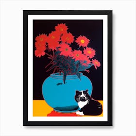 Aster With A Cat 1 Pop Art  Art Print