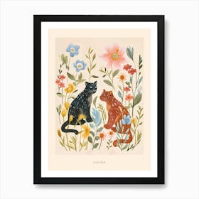 Folksy Floral Animal Drawing Panther 2 Poster Art Print