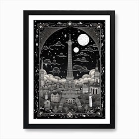 Paris, France, Tarot Card Travel  Line Art 2 Art Print