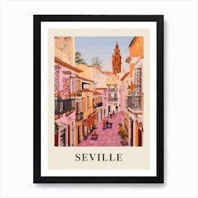 Seville Spain 3 Vintage Pink Travel Illustration Poster Art Print