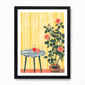 Roses Flowers On A Table   Contemporary Illustration 1 Art Print