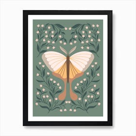 Moth On A Muted Green Background Botanical Art Print