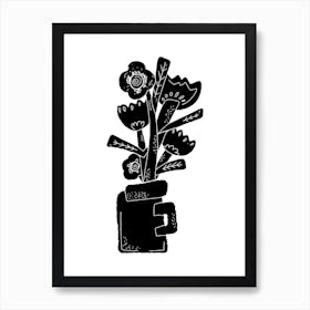 Flowers in a vase. Black graphics Art Print