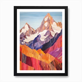 Mount Cook New Zealand 4 Colourful Mountain Illustration Art Print