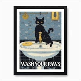 Wash Your Paws Cat Bathroom Sink Art Print