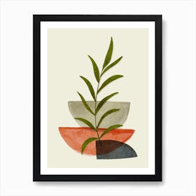 Vases and Leaves Watercolor Zen Art Print