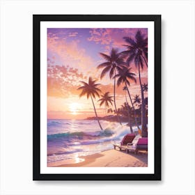 Sunset On The Beach Print Art Print