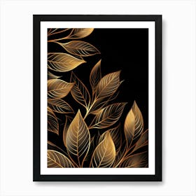 Gold Leaves On Black Background 3 Art Print