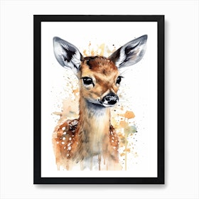 A Deer Watercolour In Autumn Colours 0 Art Print by Tiny Wonders Nursery  Art - Fy