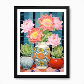 Cactus Painting Maximalist Still Life Acanthocalycium Cactus 2 Art Print