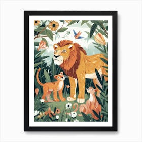 Barbary Lion Interaction Illustration 4 Art Print