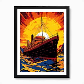 Titanic Ship At Sunset Sea Pop Art 2 Art Print