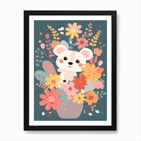 Cute Kawaii Flower Bouquet With A Climbing Possum 4 Art Print