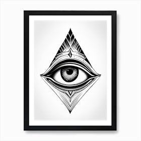 Perception, Symbol, Third Eye Simple Black & White Illustration 1 Art Print