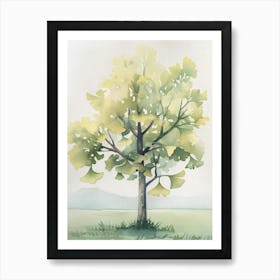 Ginkgo Tree Atmospheric Watercolour Painting 4 Art Print