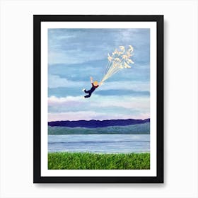 Youth Is Fleeting Boy Flying With Birds Art Print