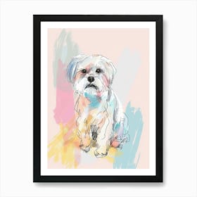  Lhasa Dog Pastel Line Watercolour Illustration  2 Art Print