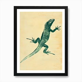 Forest Green Galápagos Land Iguana Block Print 3 Art Print