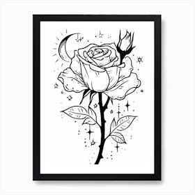 Roses And The Moon Line Drawing 2 Art Print