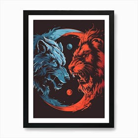 Badass Lion And Wolf 1 Art Print