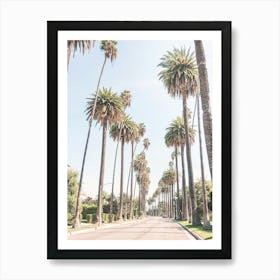 Los Angeles, USA I Under palm trees of Beverly Hills, celebrity villas with Californian architecture for minimalist retro vintage minimalist geometric composition photography in the light of sunset pastel aesthetic Art Print