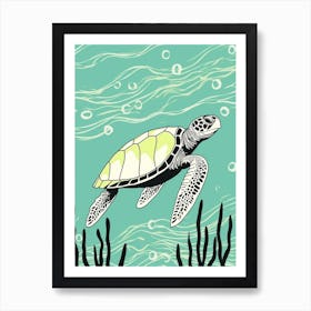 Simple Aqua Sea Turtle Illustration 1 Art Print