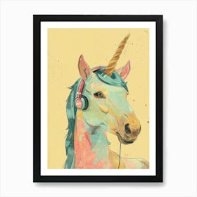 Pastel Unicorn Listening To Music With Headphones 1 Art Print