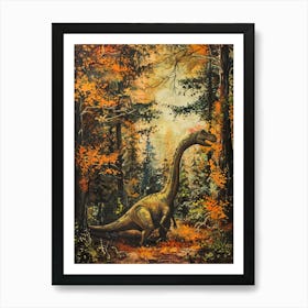 Dinosaur In An Autumnal Forest 1 Art Print