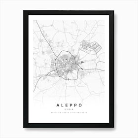 Aleppo Syria White Map Art Print