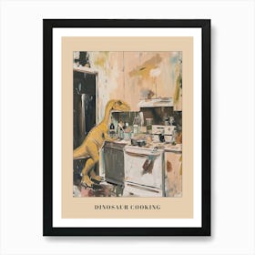 Dinosaur Cooking In The Kitchen Pastel Painting 1 Poster Art Print