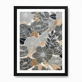 Grey And Beige Flowers Art Print