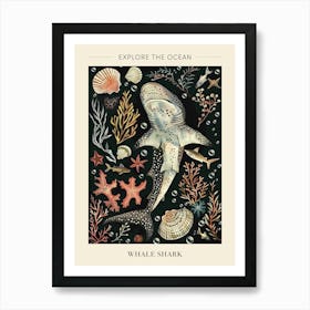 Whale Shark Seascape Black Background Illustration 3 Poster Art Print